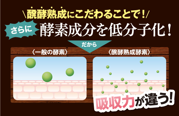 醗酵熟成にこだわることで!さらに酵素成分を低分子化。だから吸収力が違う!
