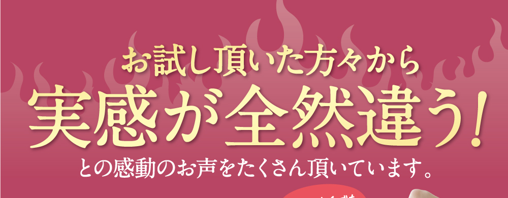 お試し頂いた方々から実感がぜんぜん違うとの感動のお声をたくさん頂いています。