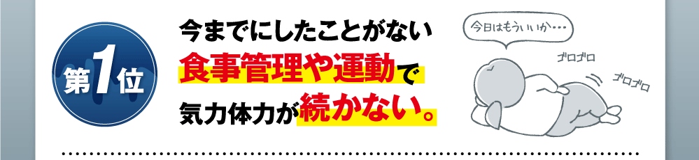 第1位今までにしたことがない食事管理や運動のダイエットで気力体力が続かない
