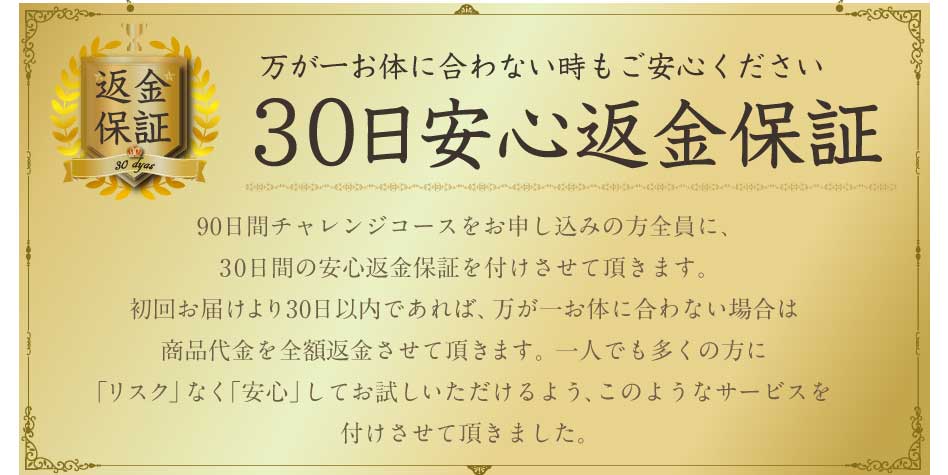 万が一お体に合わないときもご安心ください。30日安心返金保証付き。