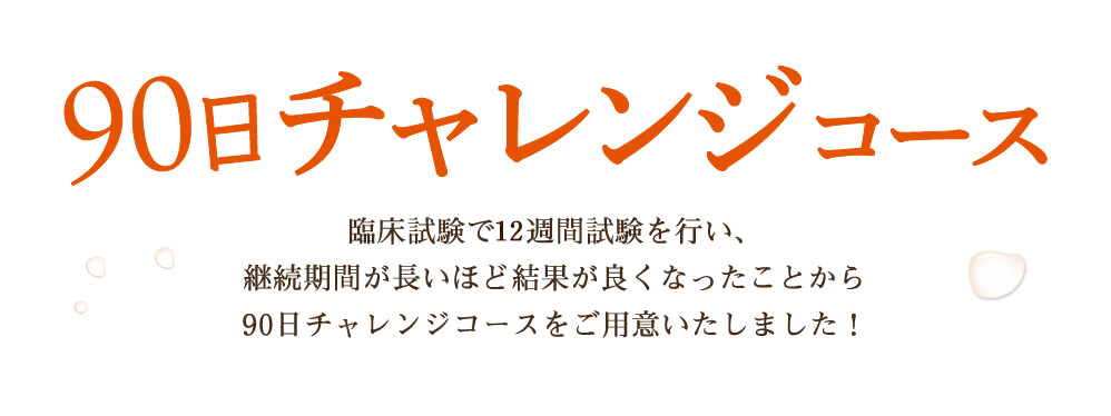 90日チャレンジコース。臨床試験12週間試験を行い、継続期間が長いほど結果が良くなったことから90日チャレンジコースをご用意いたしましました！