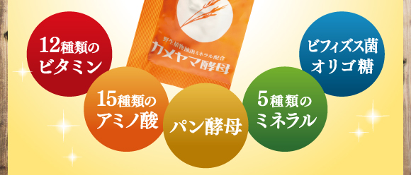 １２種類のビタミン、１５種類のアミノ酸、パン酵母、５種類のミネラル、ビフィズス菌、オリゴ糖