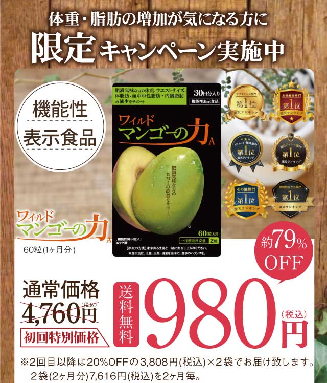 亀山堂ワイルドマンゴーの力【60粒】30日分×4袋《約4ヶ月分》◆24時間以内発送◆